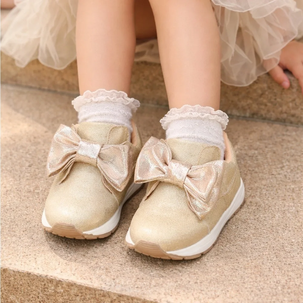 Gold Sneaker with Bow and Shimmer